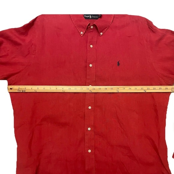 Vintage 90s Polo Ralph Lauren 100% Linen Button Down Shirt XL Red Burgundy Pony - Picture 8 of 10